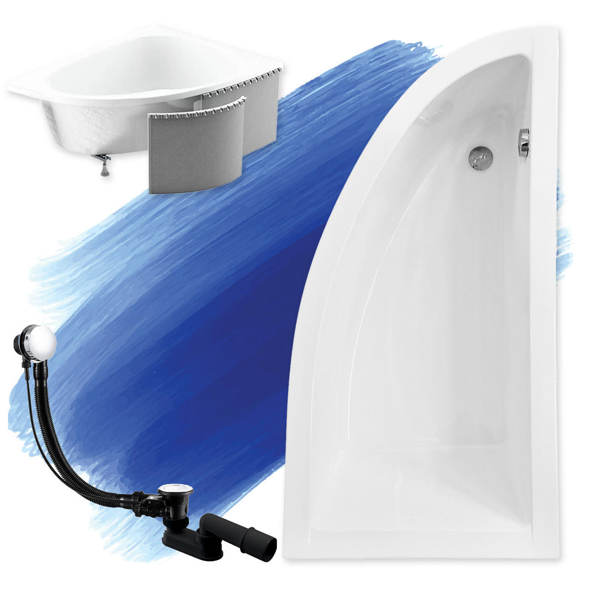 BADEWANNE Eckwanne PRAKTIKA 140/70 Rechts mit Styro Ablauf Füße - Weiß, Kunststoff (70/57.5/140cm) - bad land