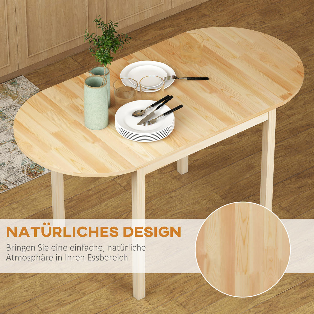 ESSTISCH Klappbar Küchentisch für 6 Personen mit Drop-Leaf-Design - Naturfarben, Holz (140/70/75cm) - HOMCOM