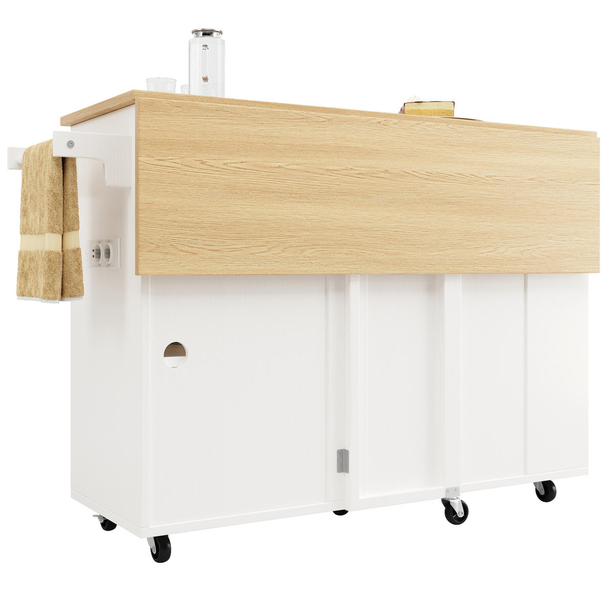 KÜCHENINSEL in Weiß und Naturfarben Servierwagen mit Schubladen für Küche und Esszimmer, B131.5/T43/H90.7 cm - Weiß/Naturfarben, Holzwerkstoff/Metall (131.5/90.7/43cm) - STILVORA