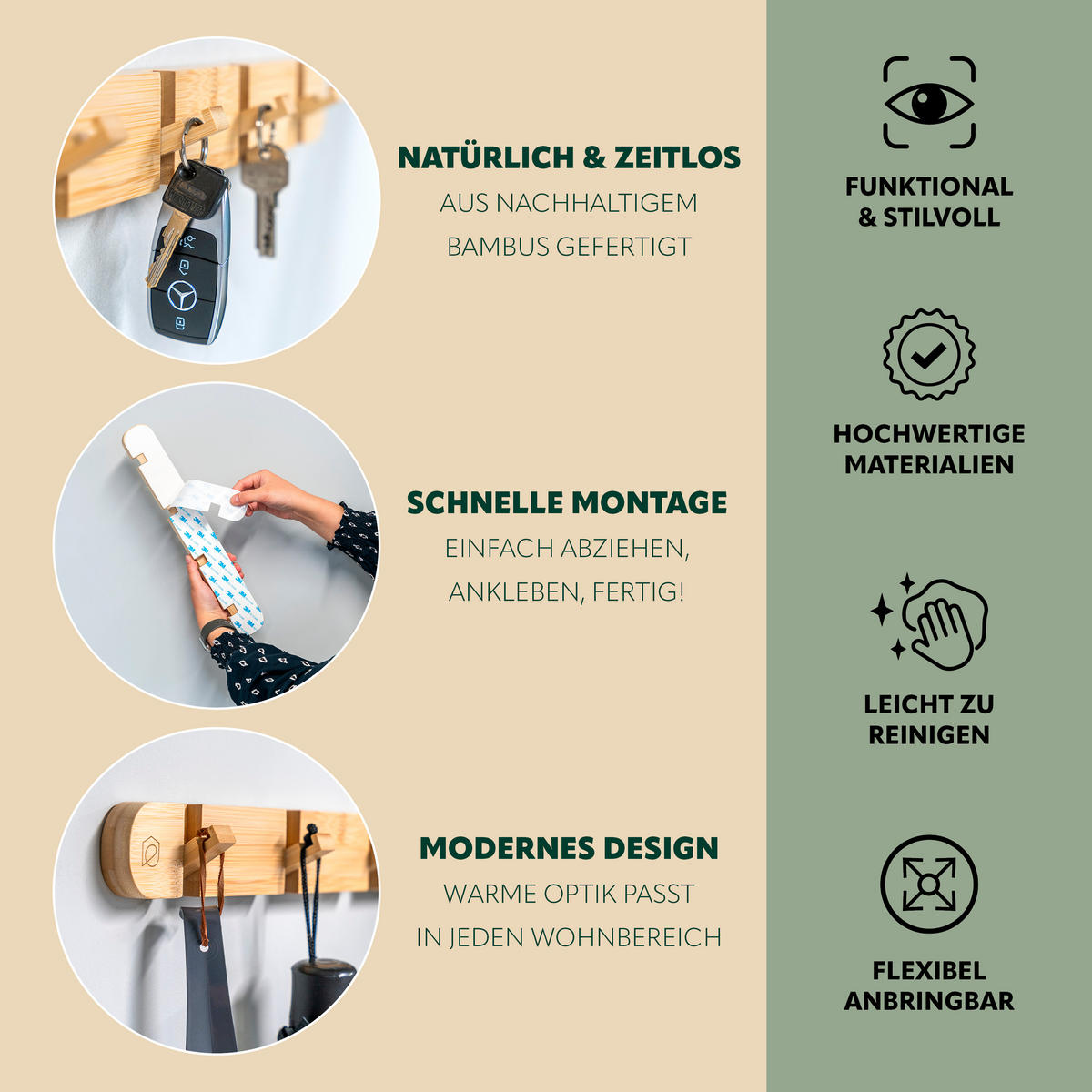 HAKENLEISTE, Bambus - Braun, Holz (40/5.5/5cm) - eluno