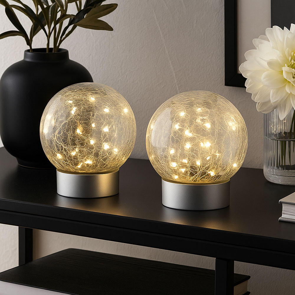 LED TISCHLEUCHTE SOONA Silber Glas Crackle - Silberfarben, Glas (12/12/13.5cm) - Globo Lighting