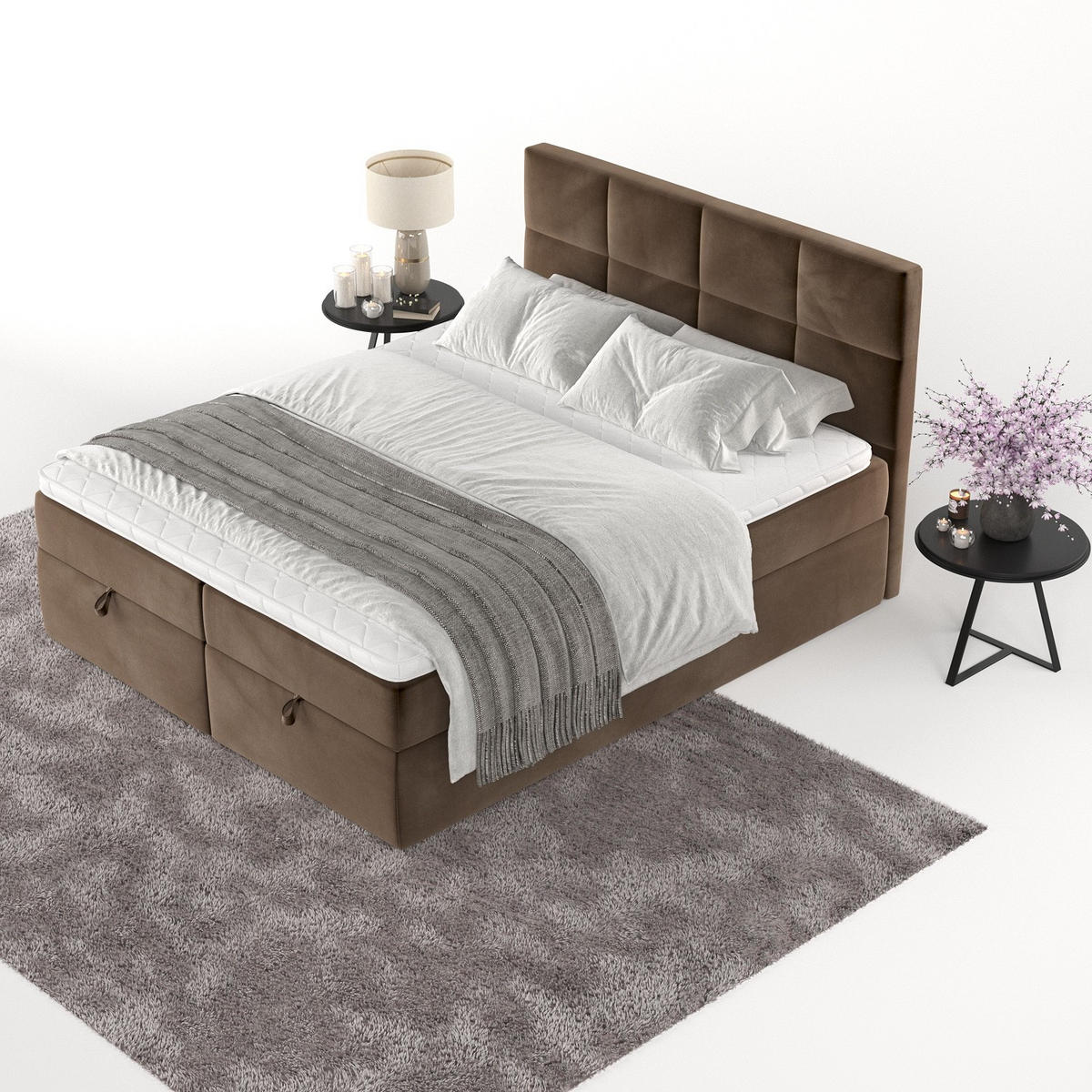 BOXBETT Velto 200/200 cm Braun im Kronos Stoff - Schwarz/Braun, Holz/Holzwerkstoff (200/200cm) - AltaBeds