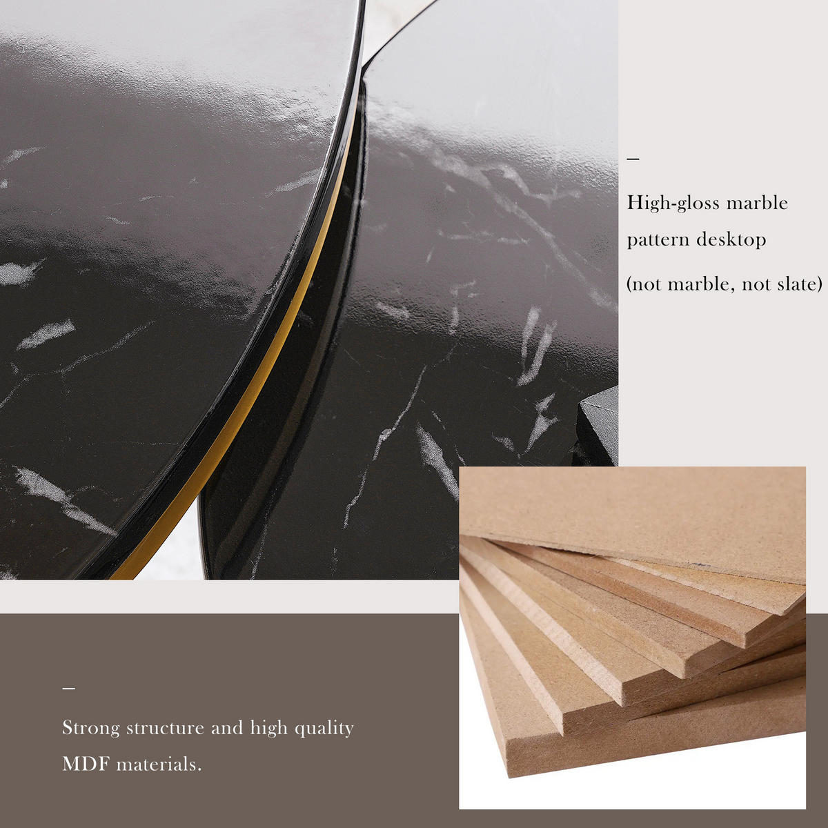 COUCHTISCH Schwarz 2er-Set mit Marmoroptik und goldfarbenem Gestell - Schwarz, Holzwerkstoff (70/70/45cm) - PANGIVO