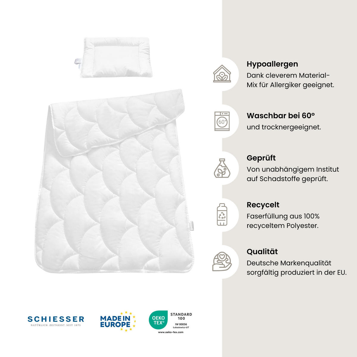 KINDERDECKE mit Kissen Lagom - 2-teilig - 100 x 135 cm - Weiß - Weiß, Textil (100/135cm) - SCHIESSER