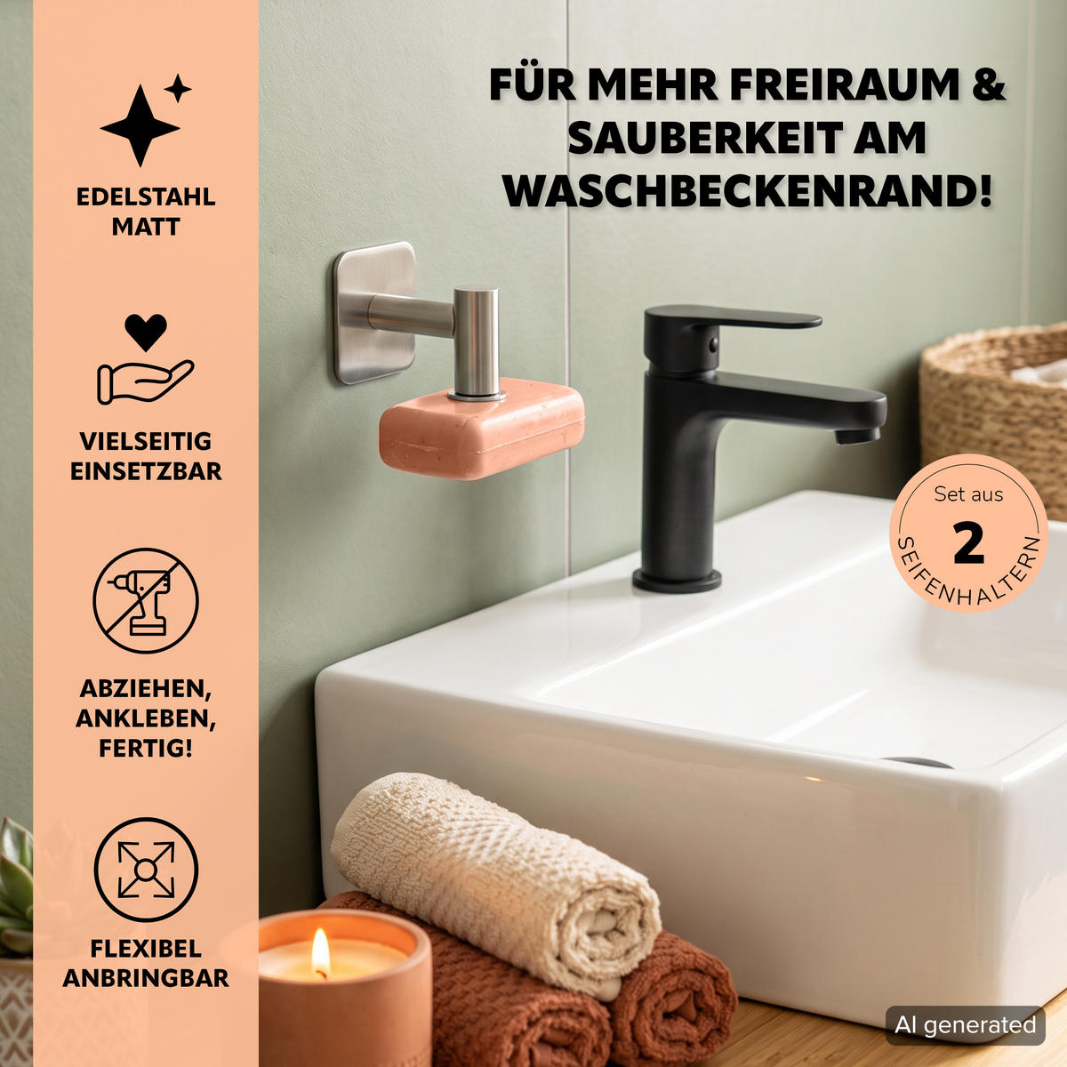 MAGNET SEIFENHALTER 2er Set, Edelstahl - Edelstahlfarben, Metall (6/6/6cm) - bremermann