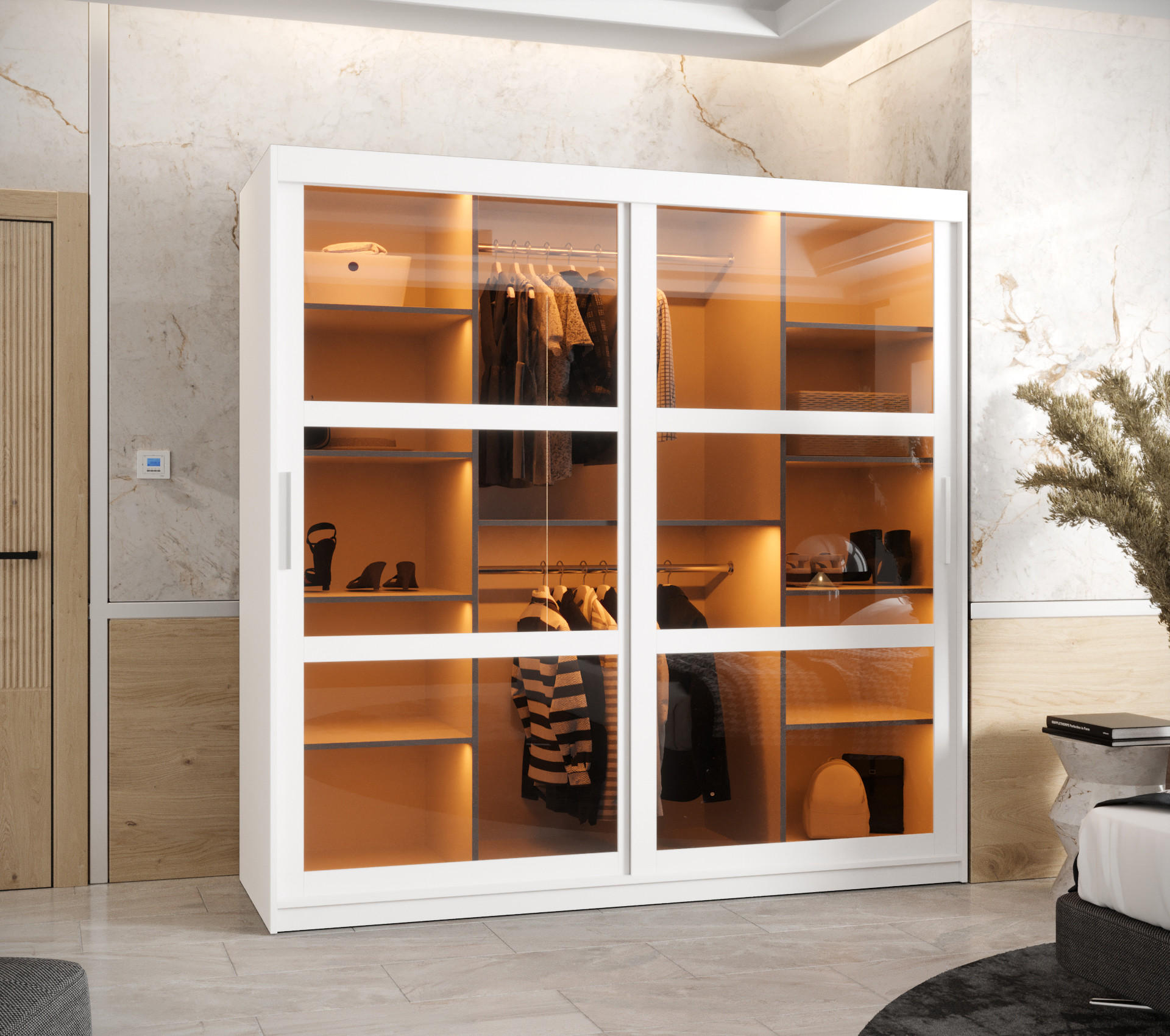 SCHWEBETÜRENSCHRANK 200/180/62 2-türig - Silberfarben/Weiß, Holz/Kunststoff (180/200/62cm) - Abiks Möbel