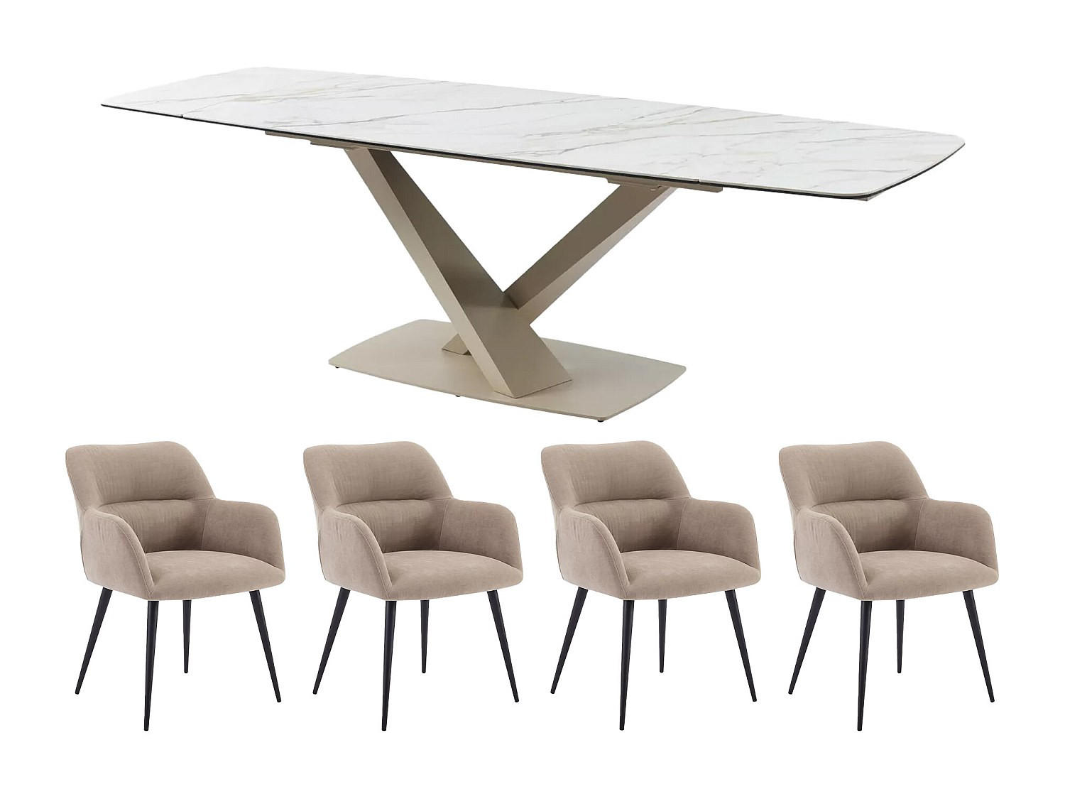 SET aus ausziehbarem Tisch und Stuhl - > 12 Personen-Sitzer - Glas, Keramik - Beige, Weiß - - Beige/Weiß, Glas/Keramik (260/76/90cm) - Vente-Unique