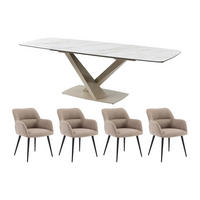 SET aus ausziehbarem Tisch und Stuhl - > 12 Personen-Sitzer - Glas, Keramik - Beige, Weiß - - Beige/Weiß, Glas/Keramik (260/76/90cm) - Vente-Unique