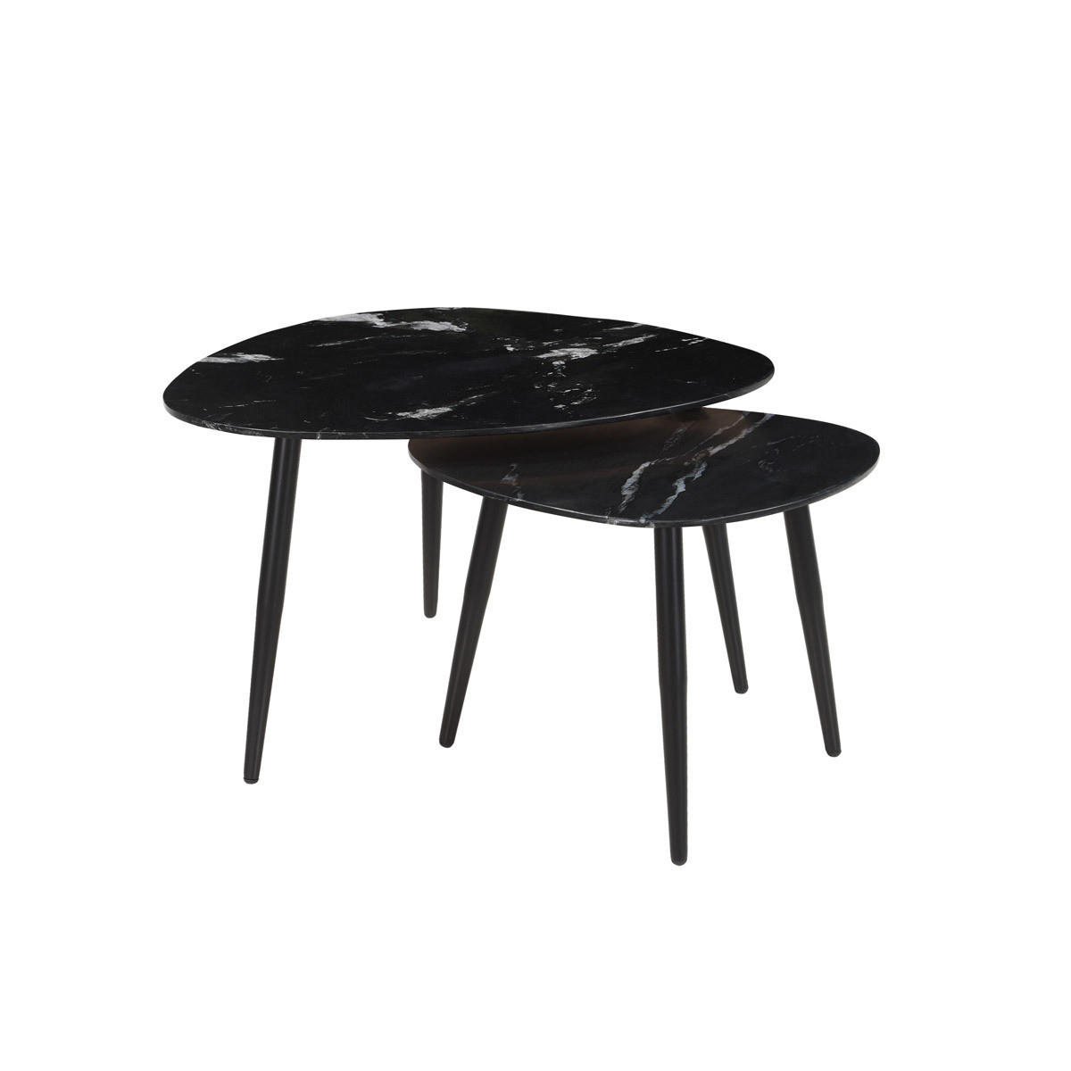 COUCHTISCHE Oval Ausziehbar Schwarzer Marmor Metall 2er-Set PLATZ - Schwarz, Stein (72/67/45cm) - Miliboo