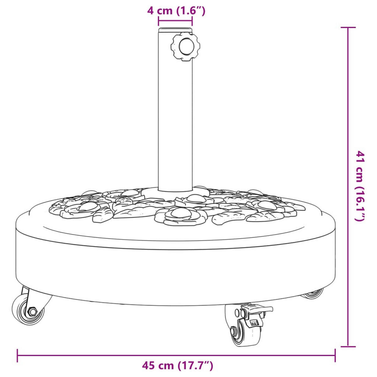 SONNENSCHIRMSTÄNDER Mit Rollen Für Ø38/48 Mm Mast 27 Kg Rund - Schwarz, Kunststoff (45/45cm) - vidaXL