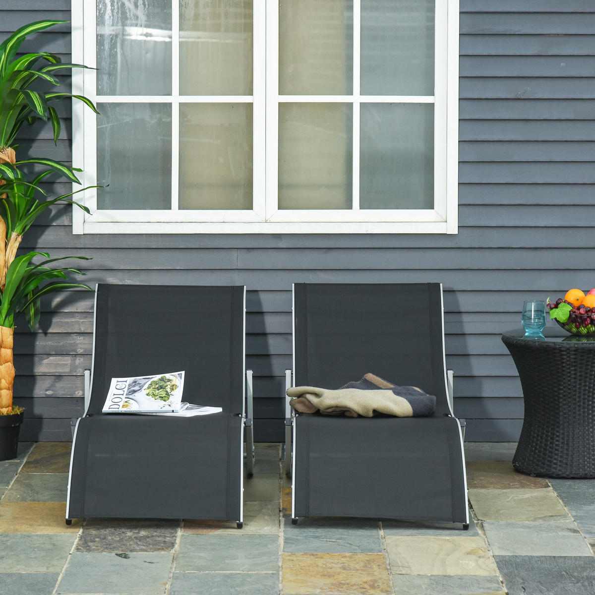 ALUMINIUM-KLAPPGARTLIEGE, 2er-Set, Negro, faltbar, 61 x 165 x 63 cm - Schwarz, Metall (165/63/61cm) - Vallsero