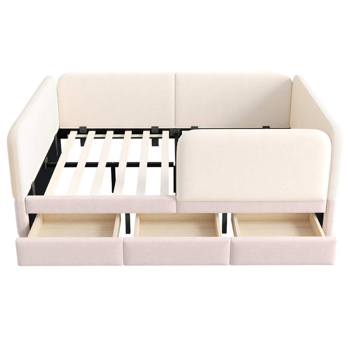 KINDER-POLSTERBETT 140x200 cm in Beige/Rosa mit 3 Schubladen und Sicherheitsumrandung - Beige, Textil (140/200cm) - IVMEU