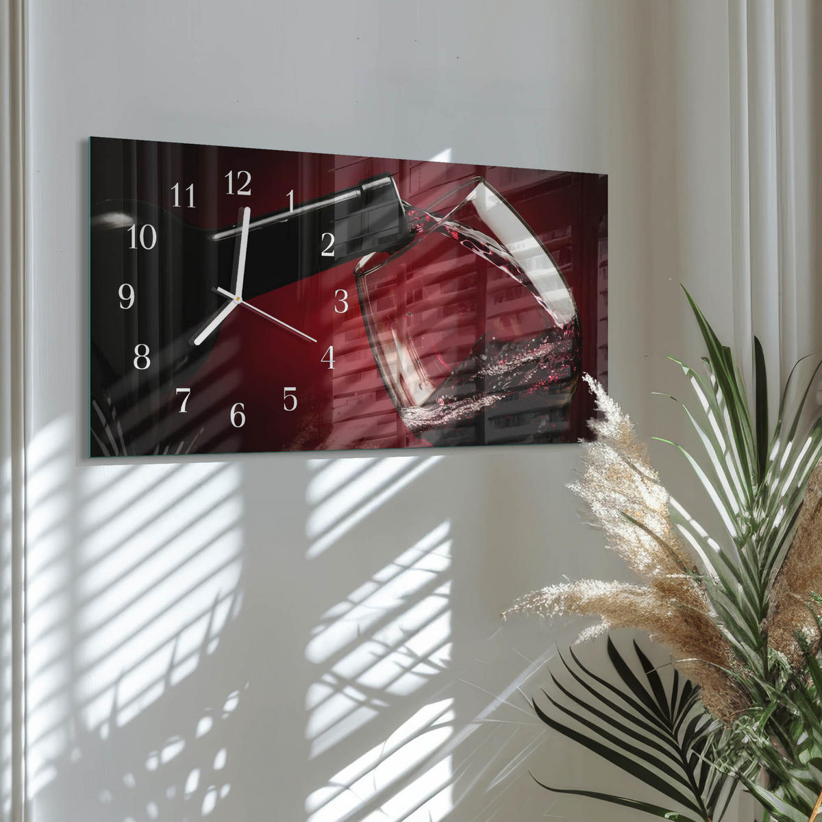 WANDUHR 60x30 cm - Steine - Rot, Glas (60/30/0.4cm) - TULUP