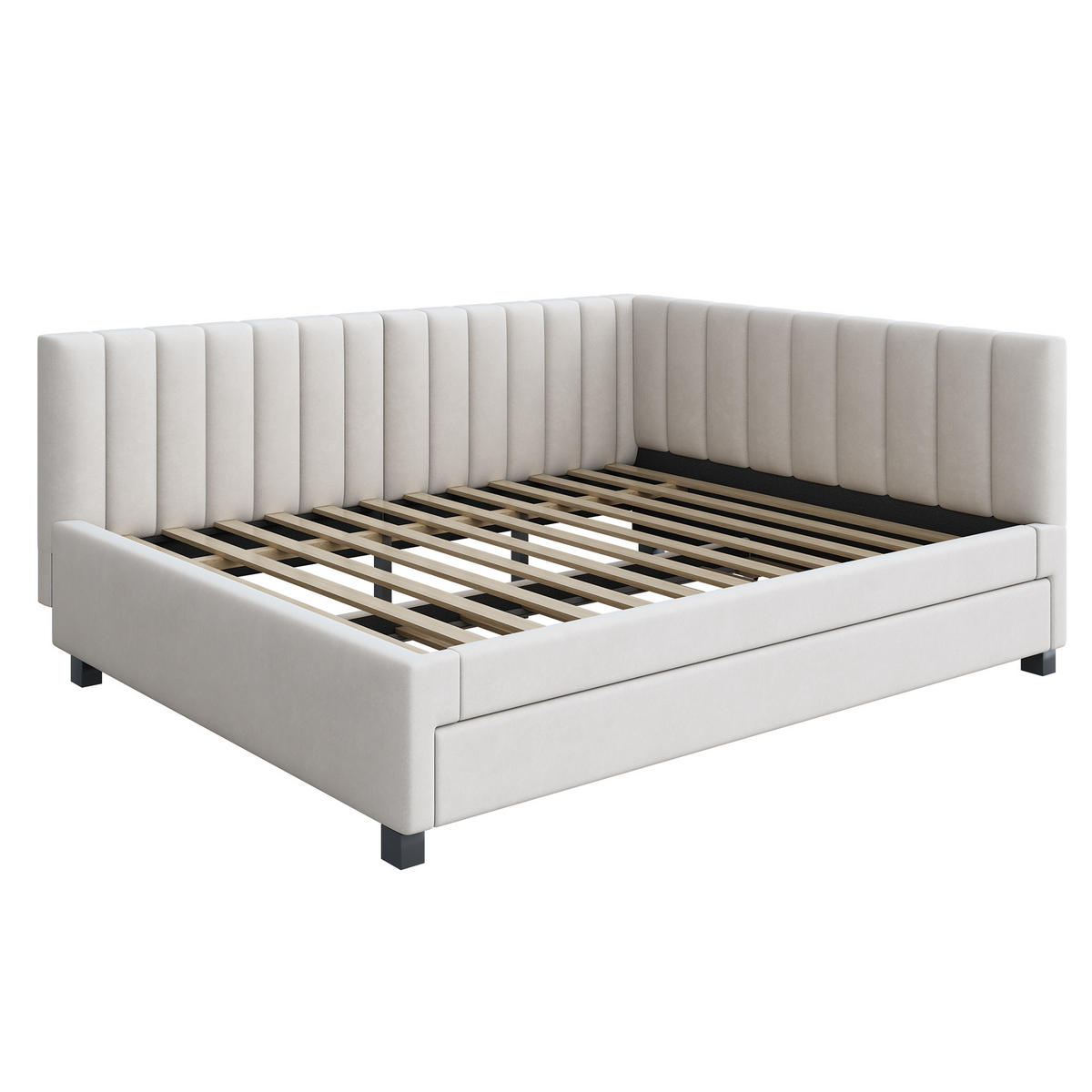 POLSTERBETT 140x200 cm Beige Schlafsofa Multifunktion Lattenrost - Beige, Holzwerkstoff - FLIEKS