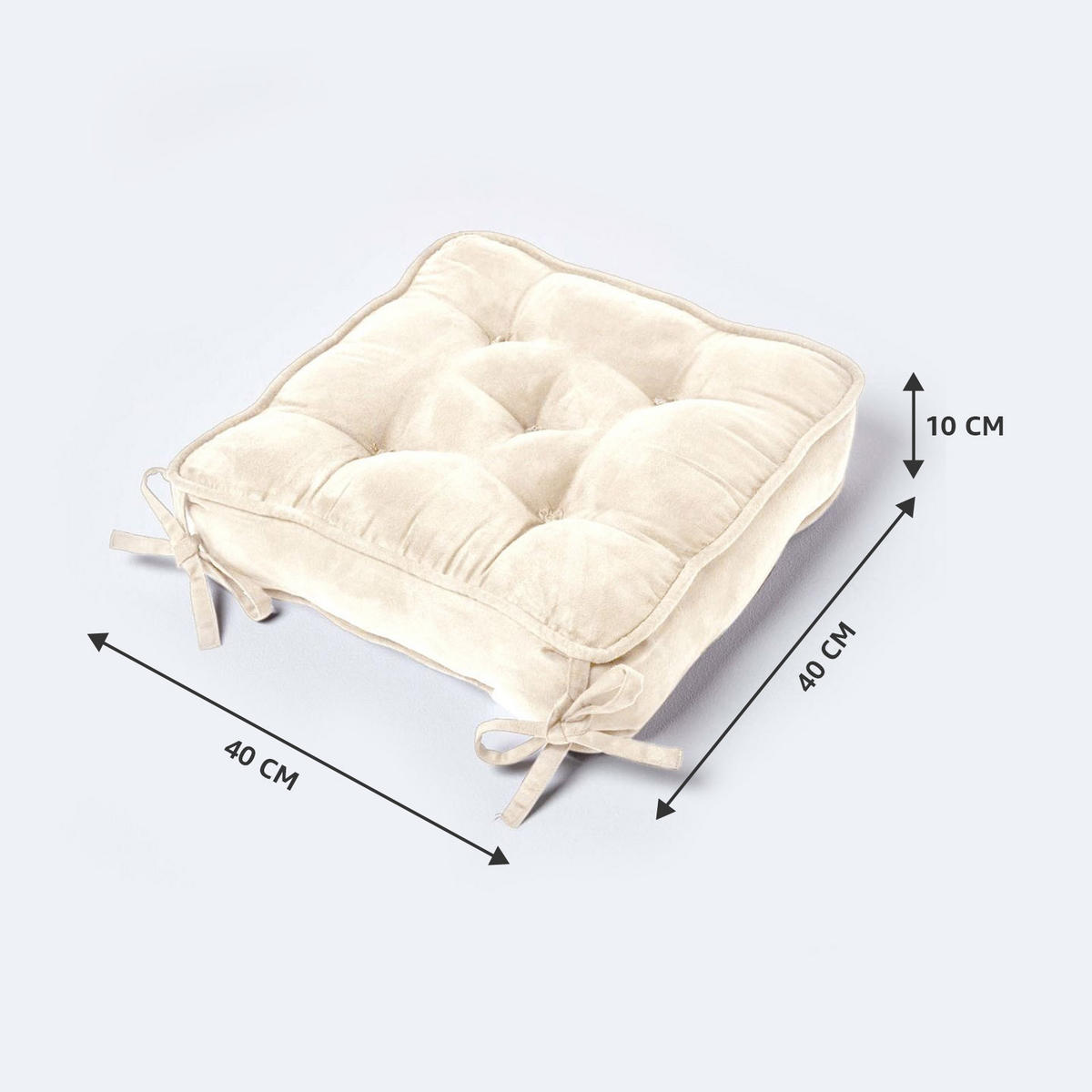 SITZKISSEN creme 40/40/10 cm – Stuhlkissen Velours - Creme, Textil (40/40/10cm) - Homescapes