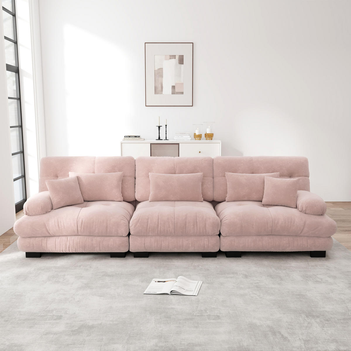 3-SITZER-SOFA 313×77×81 cm Chenille modular, rosa - Rosa, Textil (77/81/313cm)