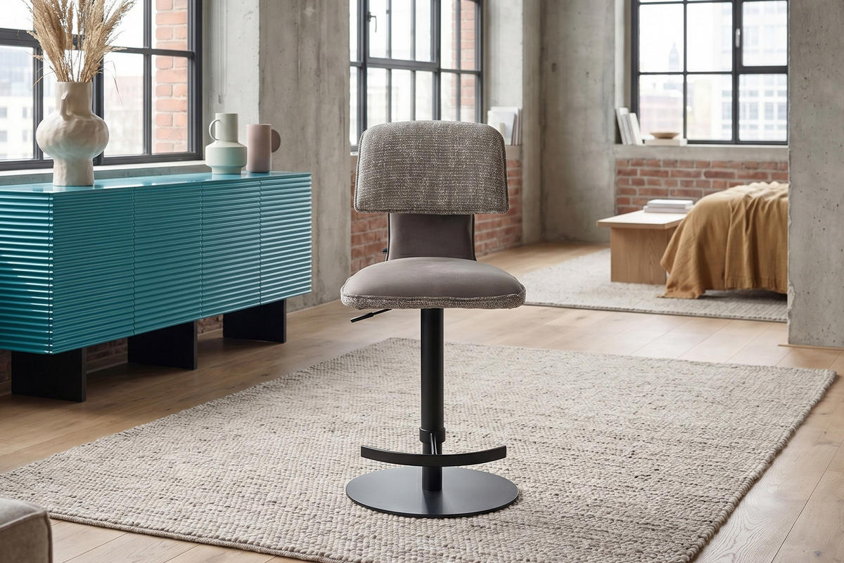 BARHOCKER LILIANA Grau Webstoff Drehbar (360°) (1er-Set) - Grau, Kunststoff/Textil (46/91/61cm) - KAWOLA