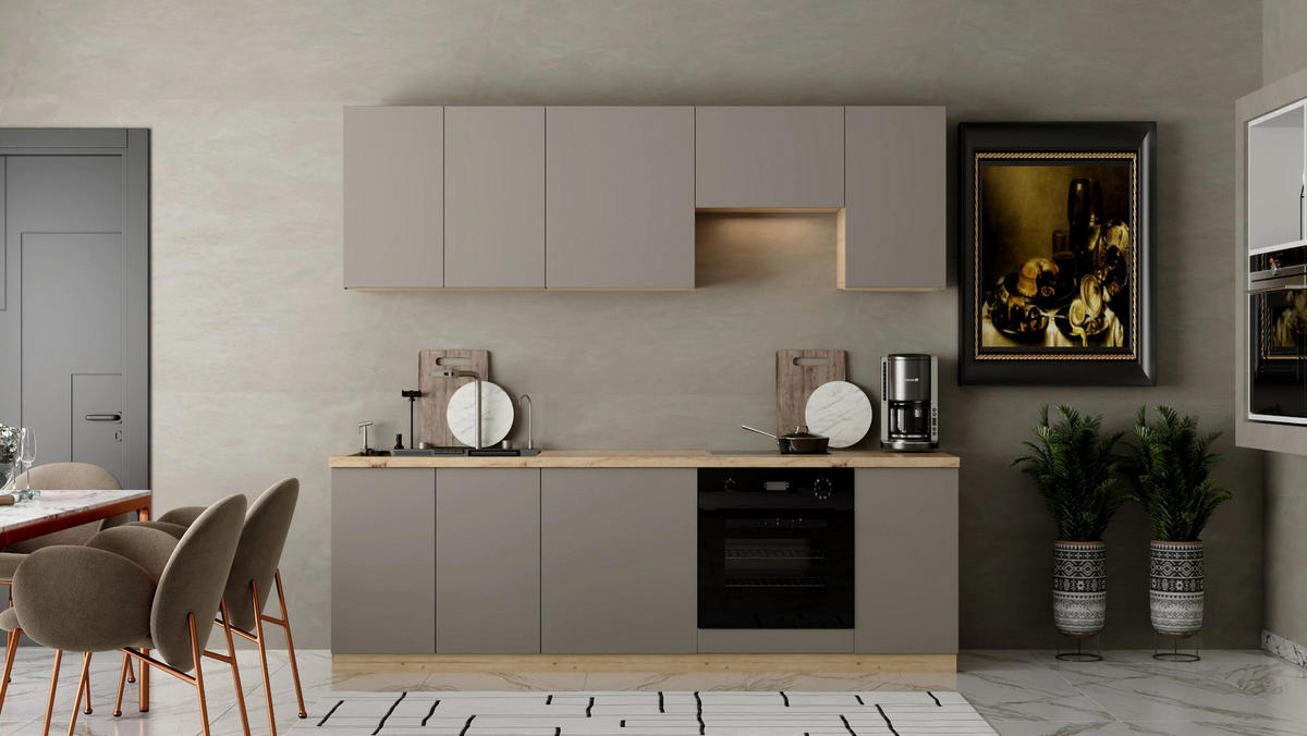 KÜCHENZEILE – Küchenblock 240 cm VELORA – KU-S46 – Beige - Beige, Holzwerkstoff (240/214/52cm) - hi-markt