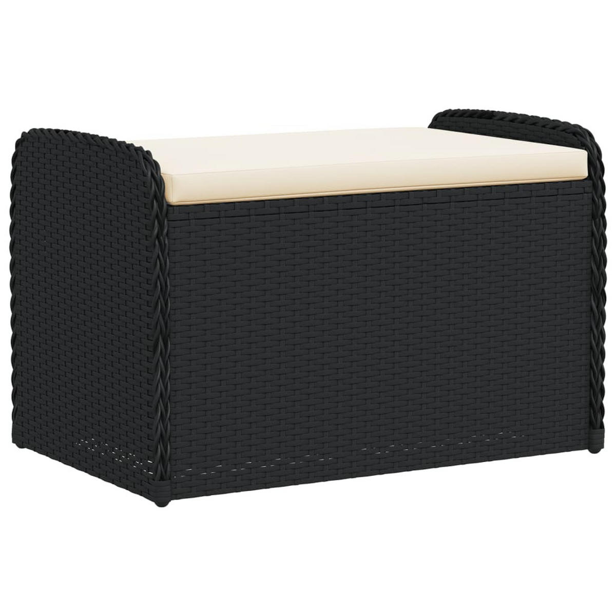 SITZBANK Mit Stauraum & Kissen Schwarz 80/51/52 Cm Poly Rattan - Schwarz, Kunststoff (51/52/80cm) - vidaXL