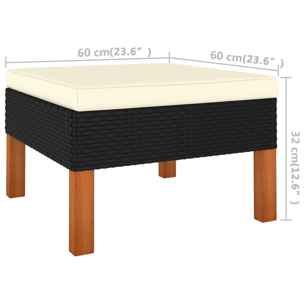 GARTEN-LOUNGE-SET 3Er Set Poly Rattan Und Eukalyptus Massivholz - Schwarz, Kunststoff - vidaXL