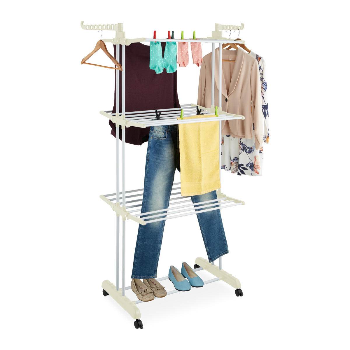 SUŠIAK na prádlo - čierna/biela, kov/plast (126/179/63.5cm) - Relaxdays