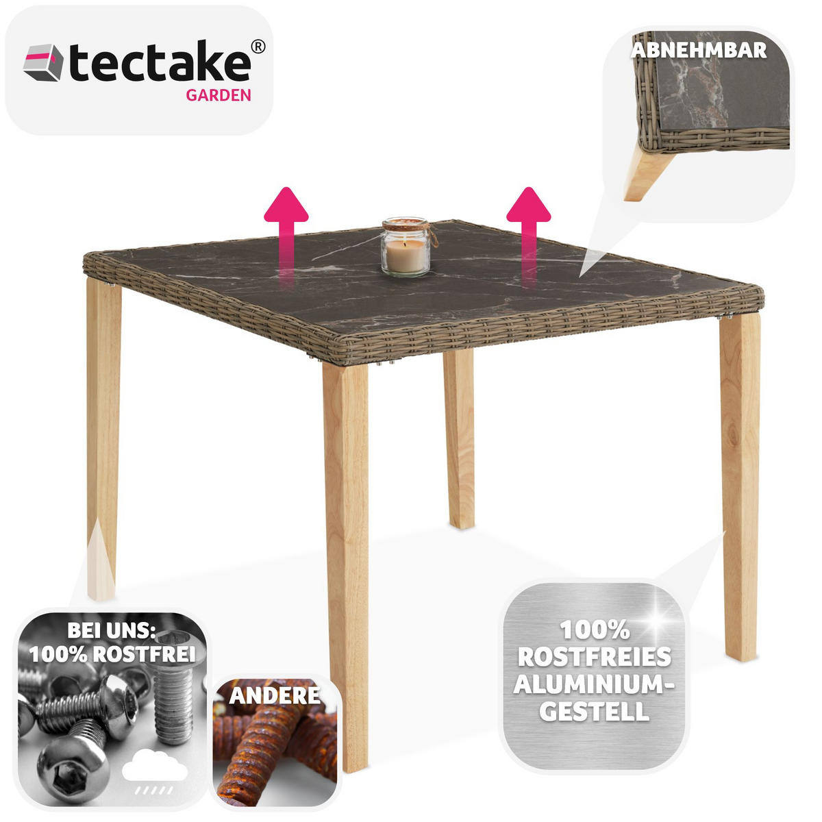 GARTENTISCH Tarent,93,5 x 93,5 x 75 cm,natur - Naturfarben, Kunststoff (93.5/93.5/75cm) - tectake