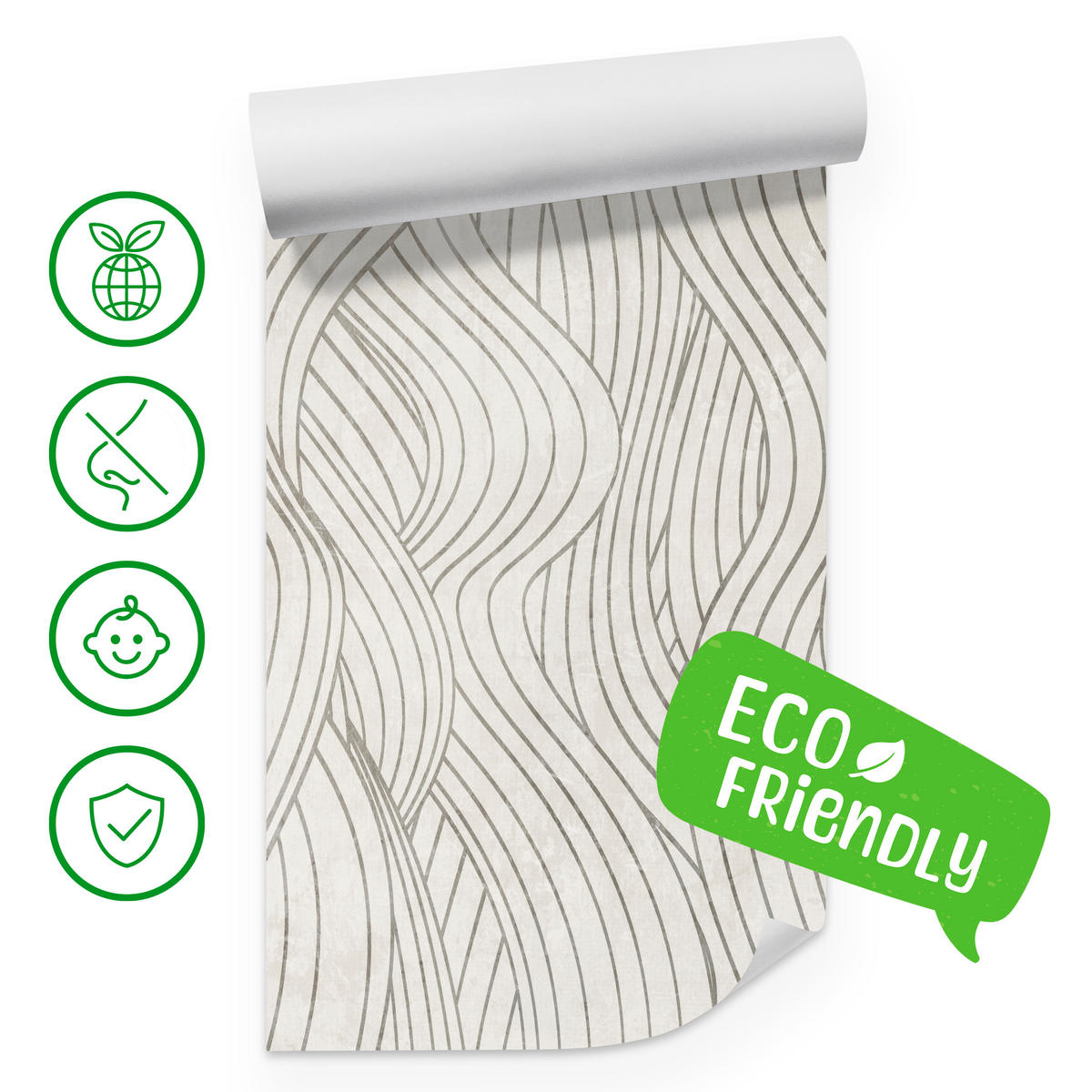 FOTOTAPETE Abstraktion Wellenmuster Retro Grau Minimalismus Dynamik 250x175 - Beige, Papier (250/175cm) - Muralo