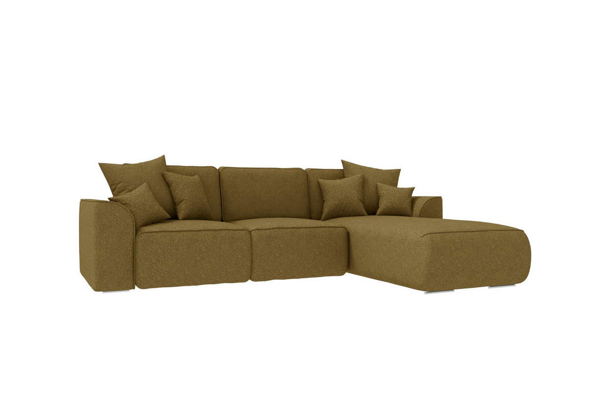 ECKSOFA GUSTO Strukturstoff Olivgrün Rechts inkl. Schlaffunktion - Chromfarben/Olivgrün, Kunststoff/Textil (295/194cm) - 99rooms