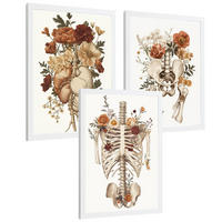 POSTER Set aus 3 Anatomie Mensch Florale Vintage Drucke und Wandbilder mit Herz Brustkorb und Becken Wanddekoration Größe Weißer Rahmen A4 - Weiß, Papier (21/29.7/3cm) - Nacnic