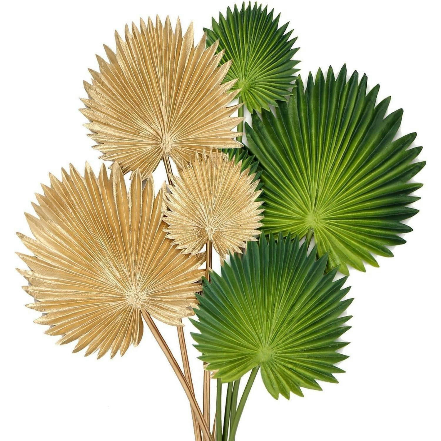 KUNSTPFLANZE 6-teiliges Set Palmenblätter Grün & Gold - Multicolor, Kunststoff (36cm)