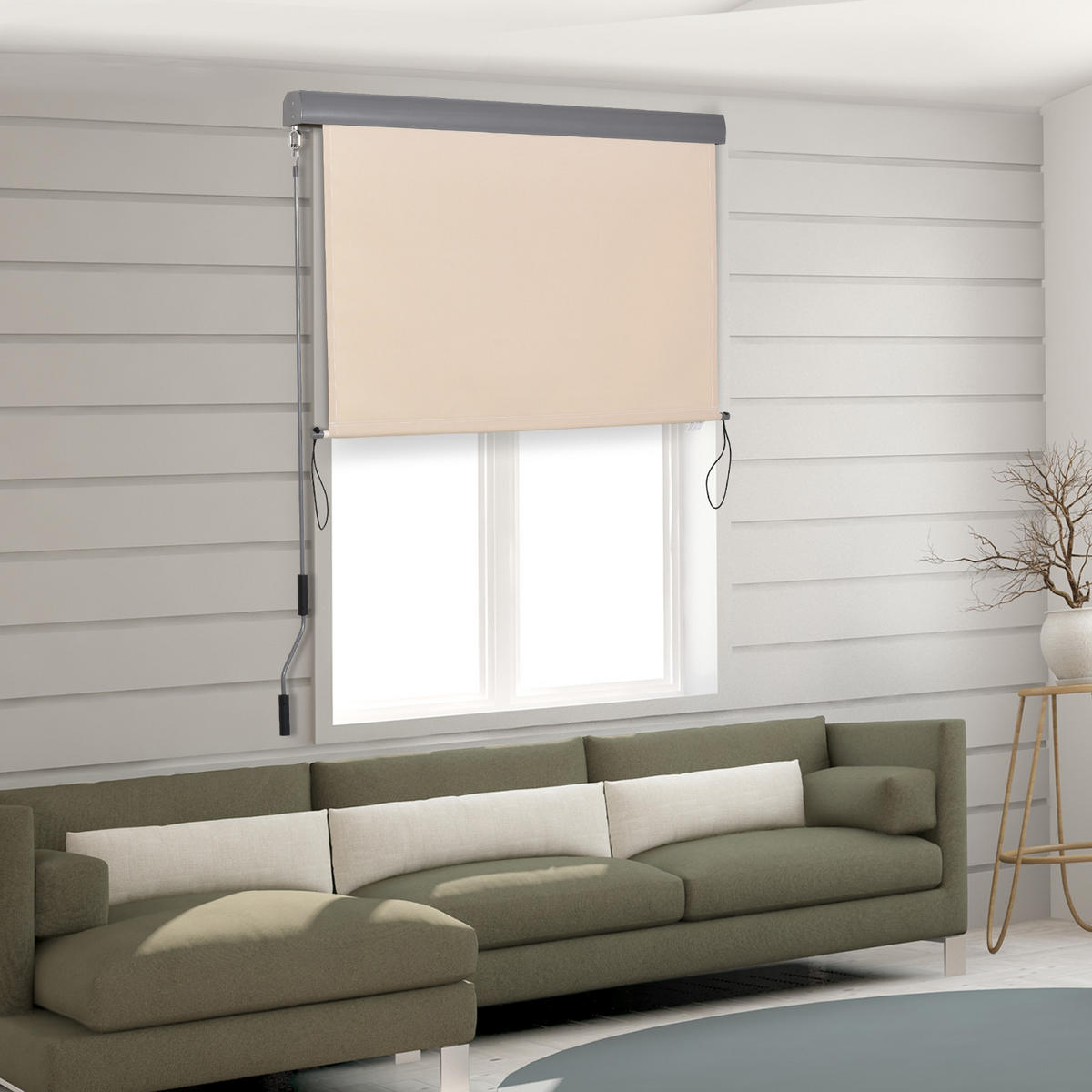BALKONMARKISE, Dunkelgrau/Cremeweiß/Grau, L200 x B120 cm/L200 x B140 cm - Creme, Metall (120/200/200cm) - Outsunny