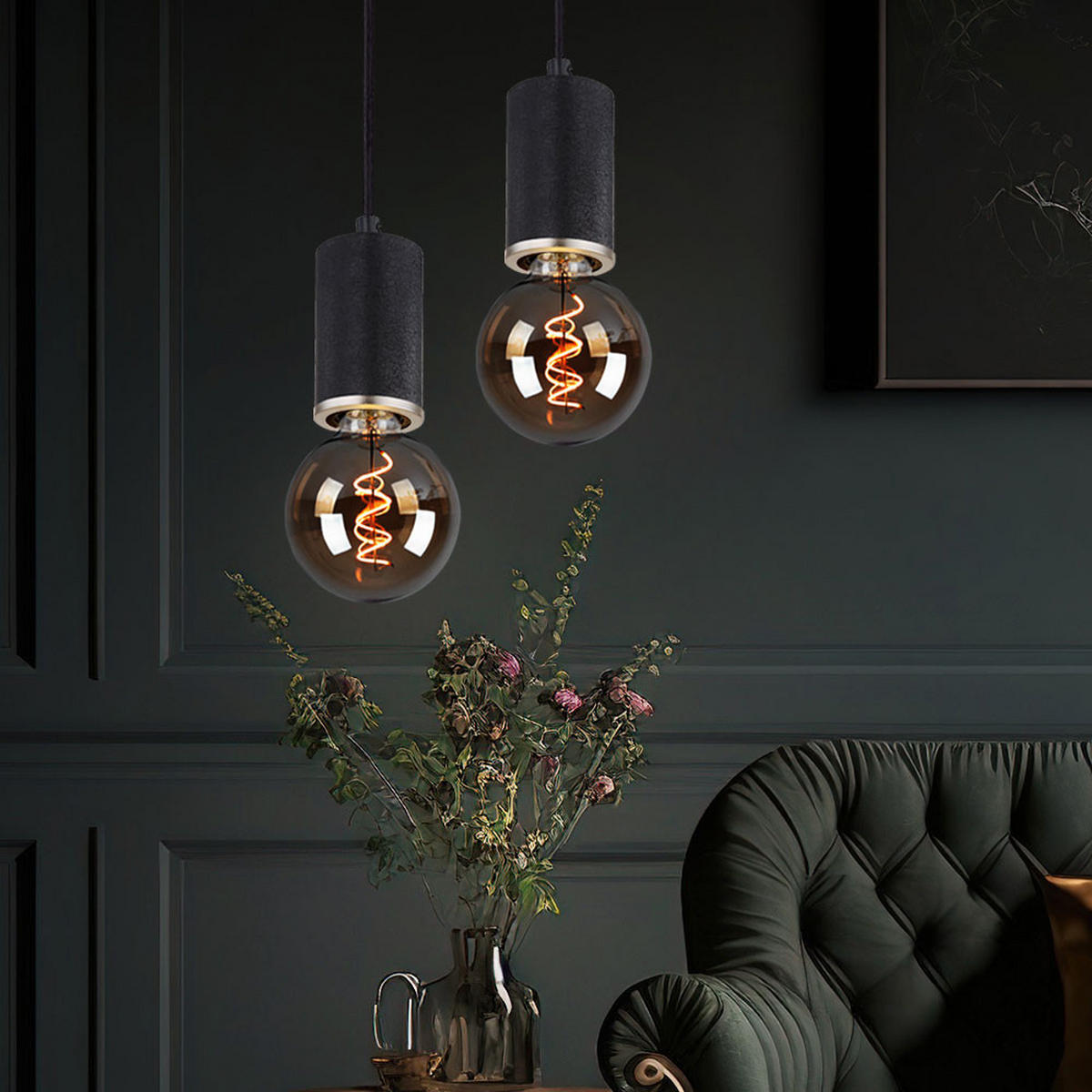 HÄNGELEUCHTE Holz Schwarz verstellbar 2er Set - Schwarz, Holz (12/12/160cm) - Globo Lighting