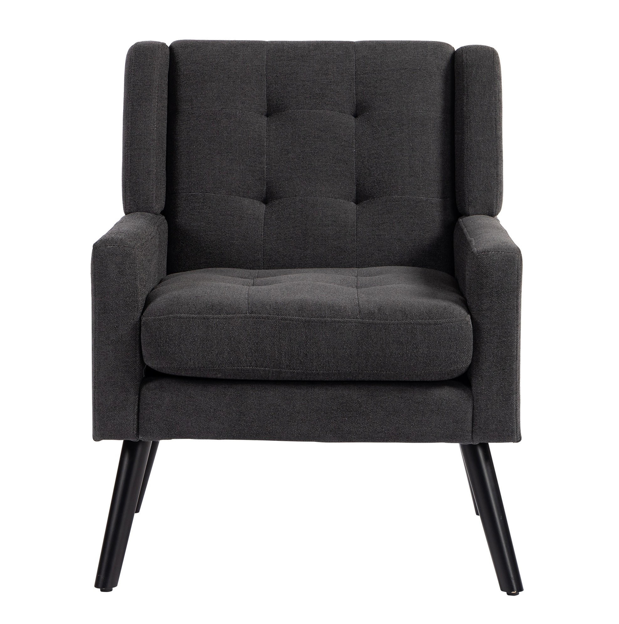 SESSEL 76/68/88 cm dunkelgrau aus Stoff mit Tufting und Massivholzbeinen - Dunkelgrau, Textil (76/88/68cm) - OKWISH