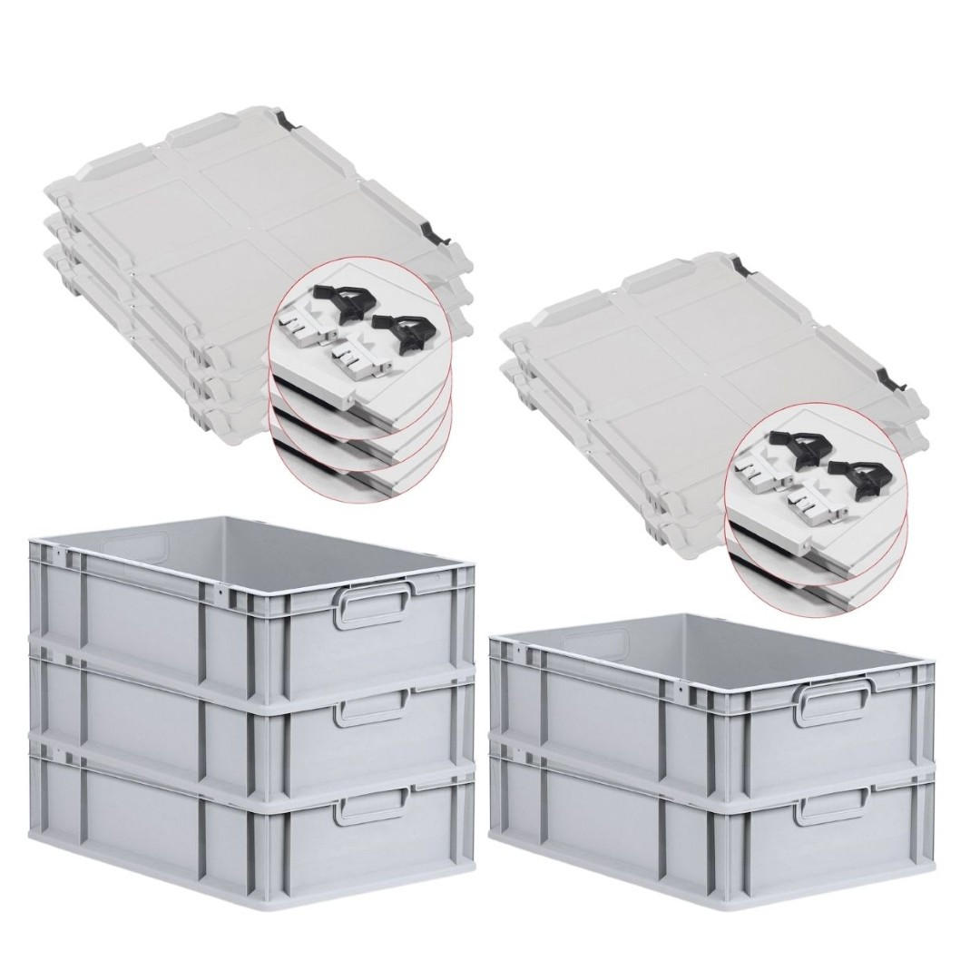 EUROBOX 5x Nextgen Economy Mit Scharnierdeckel Grau/Schwarz Griffe Geschlossen - Schwarz, Kunststoff (40/17/60cm) - PROREGAL