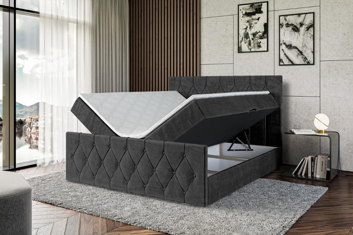 BOXBETT VELANTO-Z - 160 x 200 - H3 - Schwarz - Schwarz, Holzwerkstoff (160/200cm) - ALTDECOR