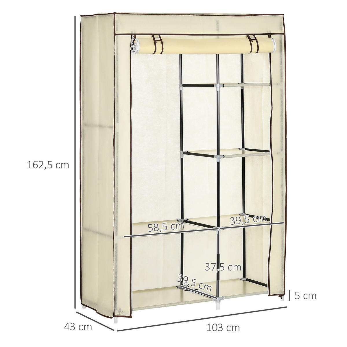 KLEIDERSCHRANK, Stoffschrank, Creme - Creme, Metall (43/162.5/103cm) - HOMCOM
