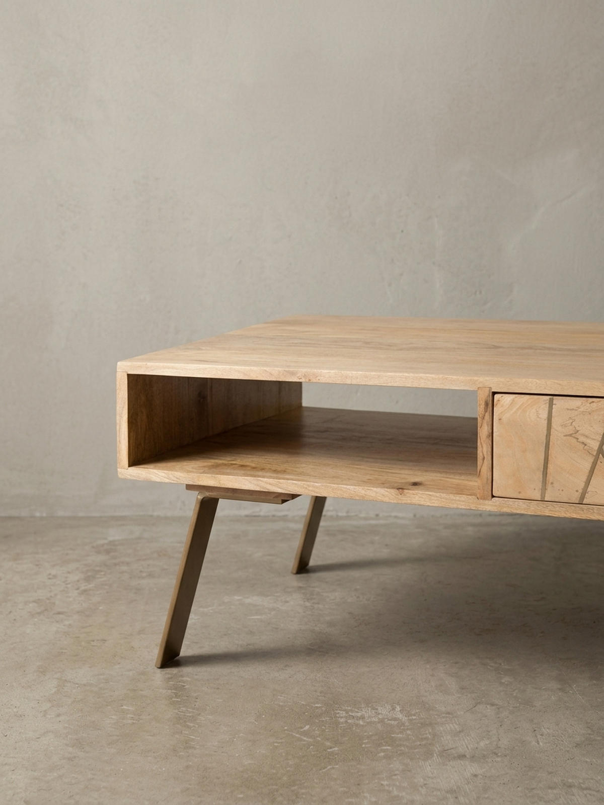 COUCHTISCH in Rustikalem Landhausstil, Massives Mangoholz und Metall, Maße 95x42x50 cm - Beige/Braun, Holz/Metall (50/95/42cm) - KADIMA DESIGN