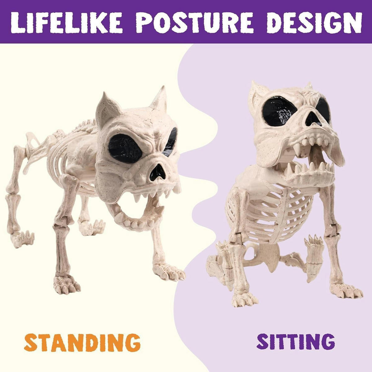 SKELETT Hund 2-teiliges Set 30,5 cm Halloween Dekoration bewegliche Gelenke Kunststoff Allwetter - Weiß, Kunststoff (28/18.5/32.5cm)