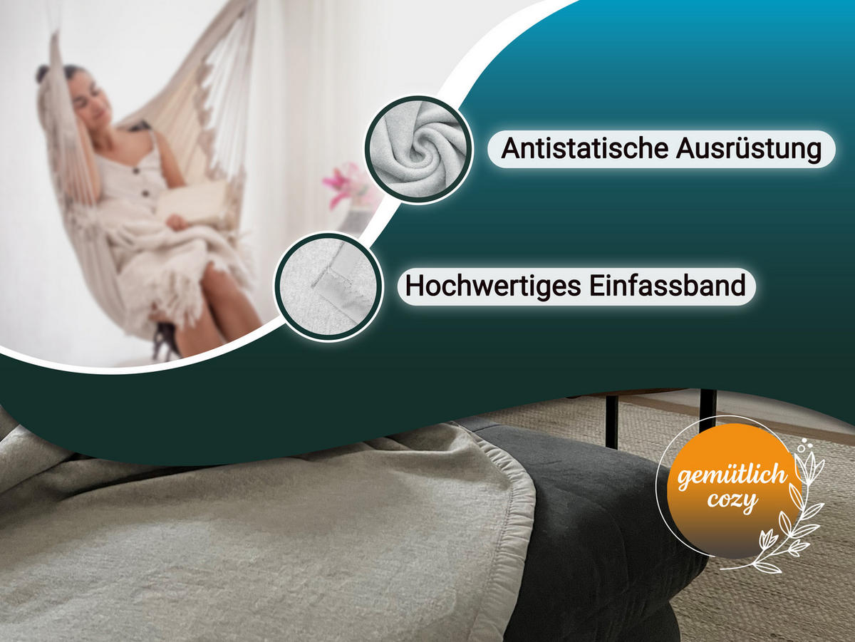 KUSCHELDECKE, 150x200 cm, 60% Baumwolle, 40% Polyacryl, Grau - Hellgrau, Naturmaterialien (150/200cm) - Zollner