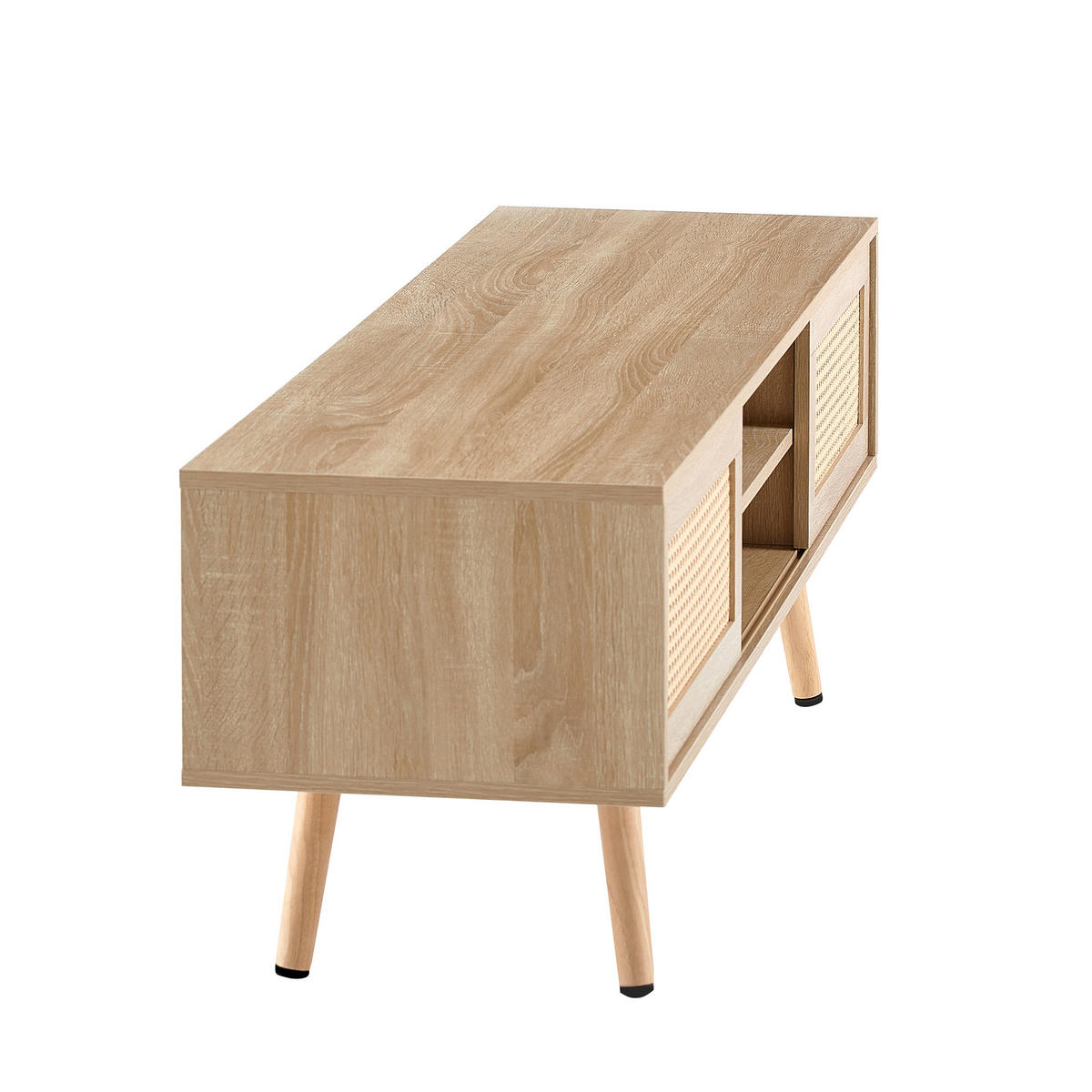 TV-SCHRANK 140/40/45 cm Naturholzoptik mit 2 Rattan-Schiebetüren - Naturfarben, Holz (140/45/40cm) - Oxeza