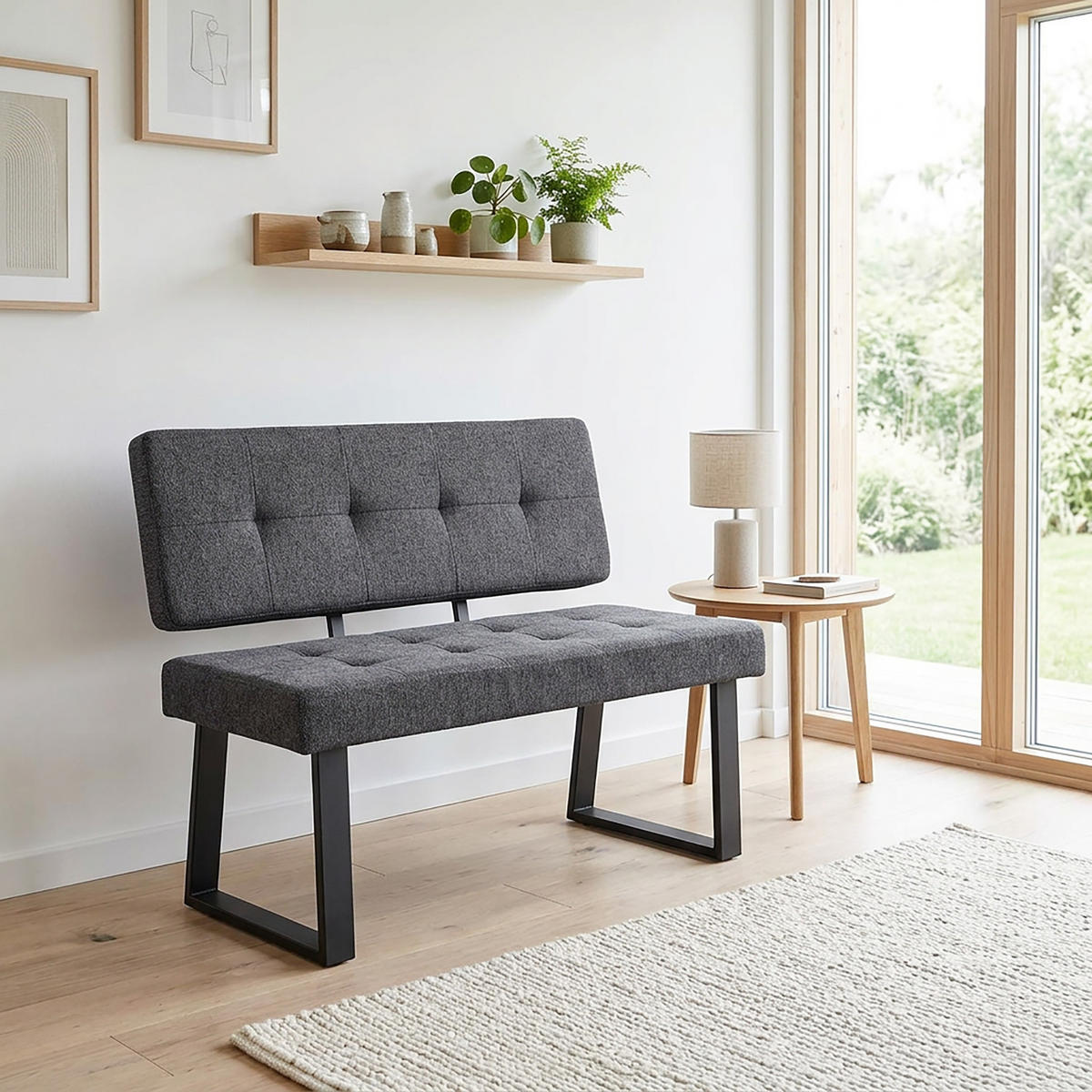 SITZBANK SIGFRID - Anthrazit, Textil/Metall (100/48/56cm) - B&D Home