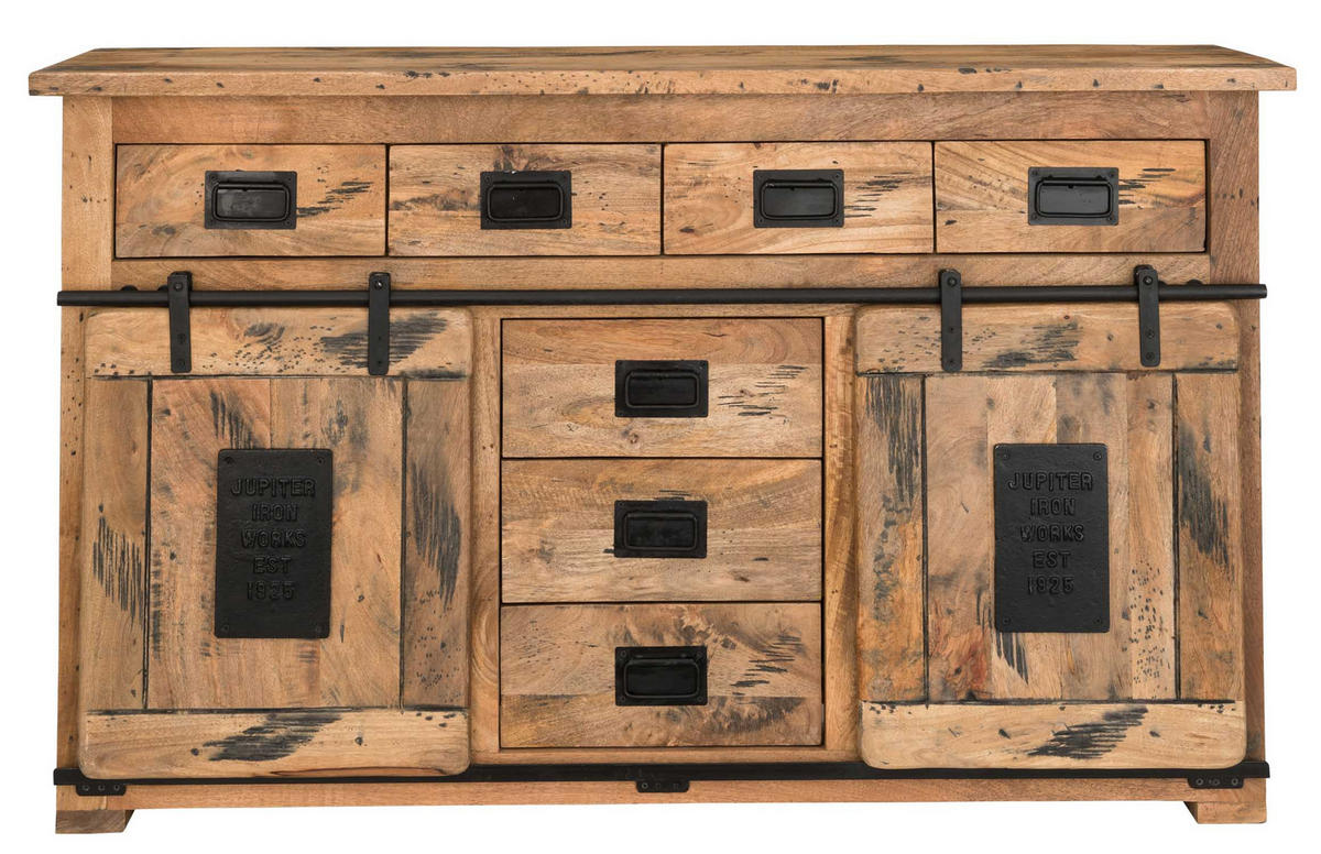 SIDEBOARD Florenz Mango Vintage 150 x 45 x 90 cm - Schwarz/Braun, Holz/Metall (150/90/45cm) - Mr. Deko