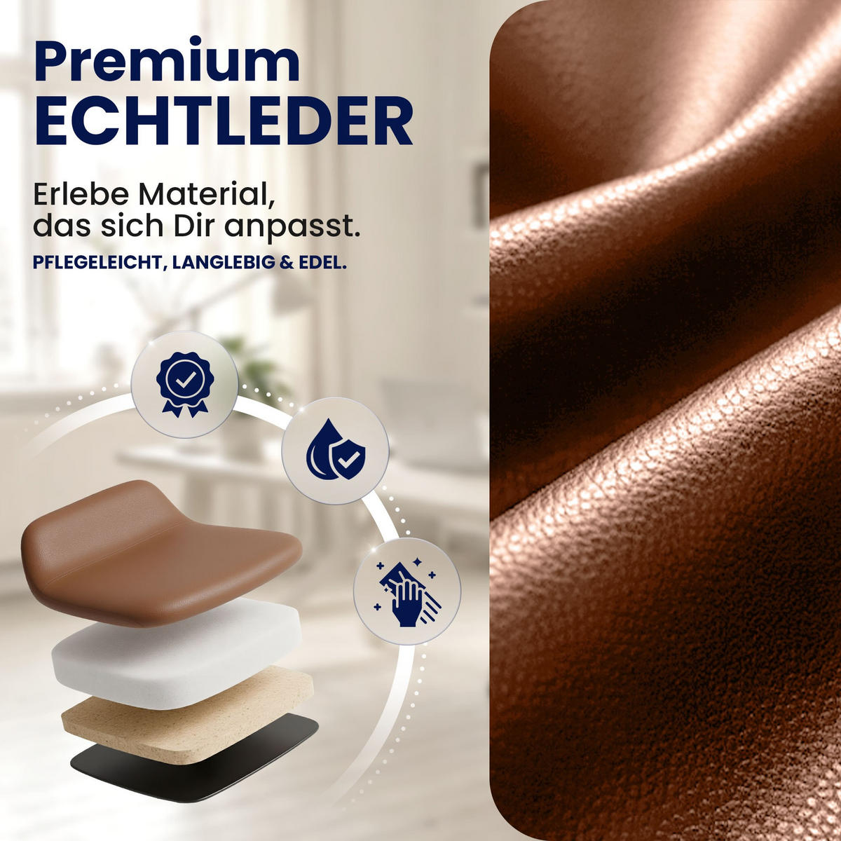 CHEFSESSEL Echtleder Braun - Chromfarben/Braun, Leder/Metall (78/114/66cm) - CLP