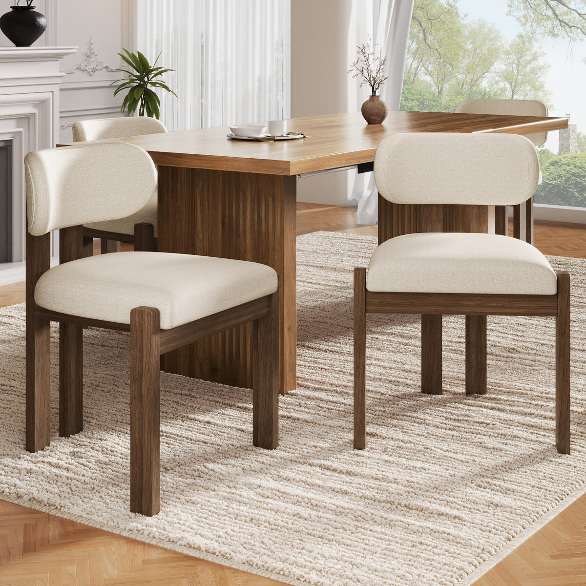 ESSZIMMERSTUHL 2er-Set, Massivholz, Walnuss, Bouclé - Walnussfarben, Textil (54/79/54cm) - FLIEKS