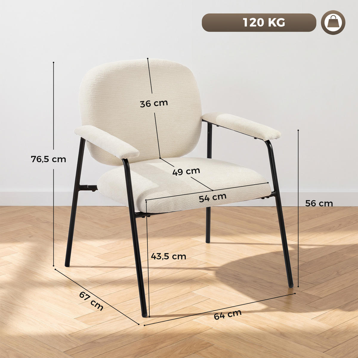DVOUDÍLNÁ sada křesel, polyester, krémově bílá - černá/krémová, kov/textil (64/76.5/67cm) - HOMCOM