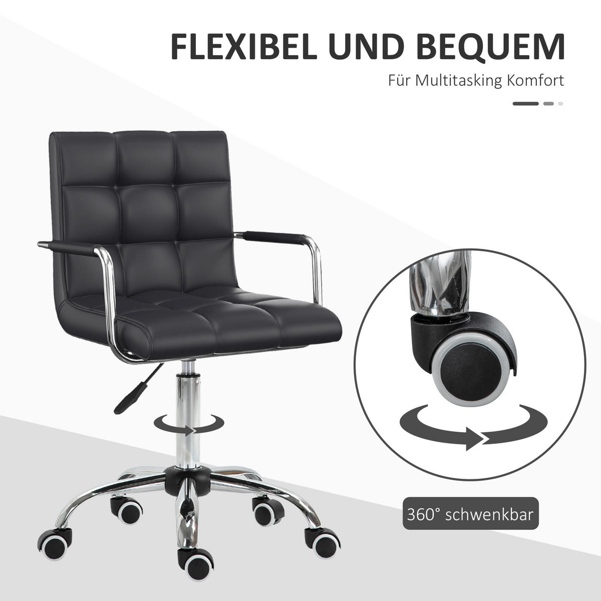 BÜROSTUHL, Drehstuhl, Metall, Schwarz - Schwarz, Kunststoff (54/99/52.5cm) - HOMCOM