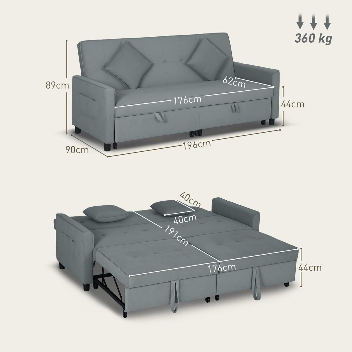 2-SITZER Sofa Grau 196.0/90.0/89.0 cm - Grau, Textil (90/89/196cm)