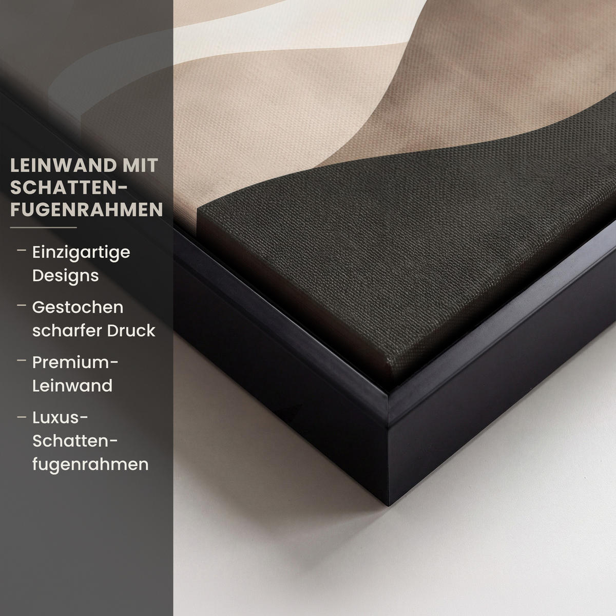 LEINWAND Bilder mit Rahmen - Abstrakt - Landschaft - Wellen - Cremefarben - 20x20 - Cappuccino, Textil (20/20cm) - MuchoWow
