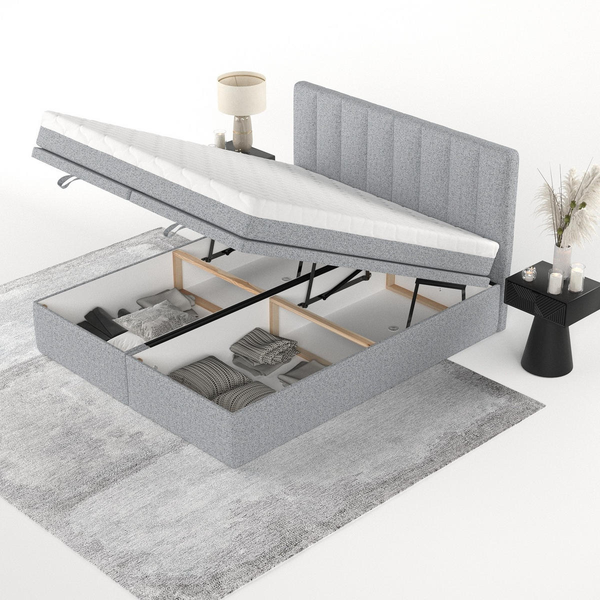 BOXBETT Lume 160/200 cm Grau im Riva Stoff - Schwarz/Grau, Holz/Holzwerkstoff (160/200cm) - AltaBeds