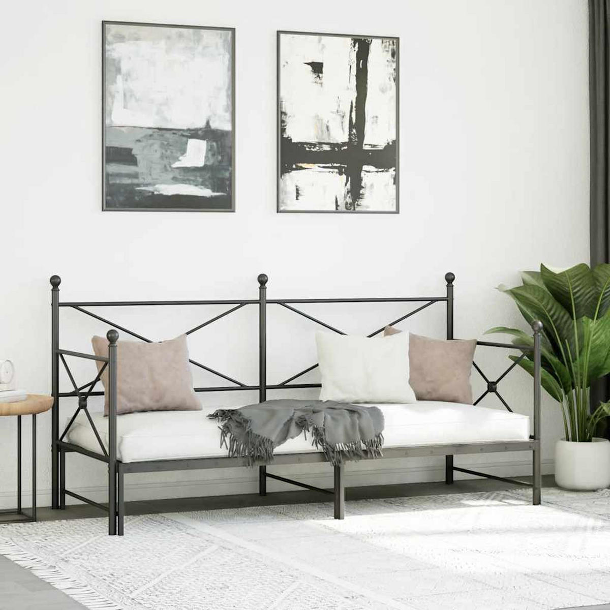TAGESBETT Ausziehbar Ohne Matratze Schwarz 90/200 Cm Stahl - Schwarz, Metall (90/200cm) - vidaXL